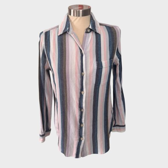Sonoma Womens XS Cotton Rayon Vertical Stripe Button Front Shirt - Picture 1 of 9